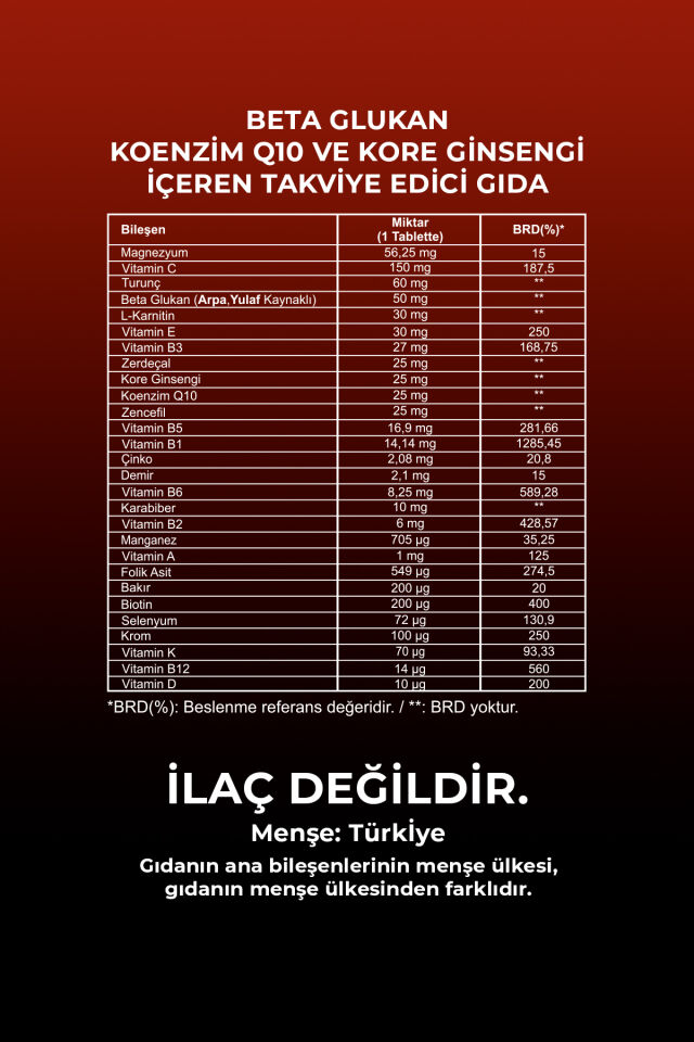 VHP BETA GLUKAN KOENZİMQ10 VE GİNSENG 60 TABLET