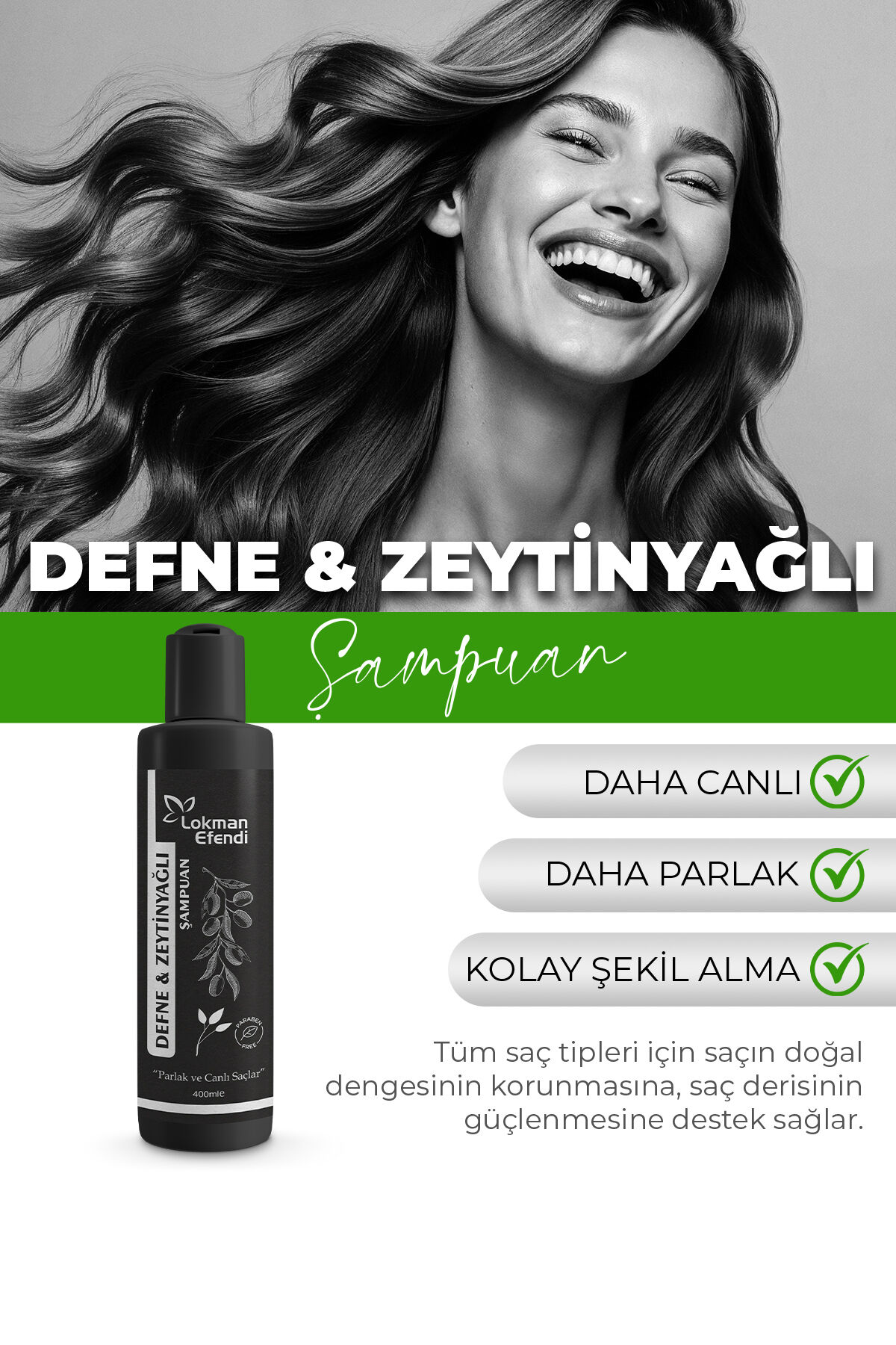 LOKMAN EFENDİ DEFNE ZEYTİN YAĞLI ŞAMPUAN 400 ML
